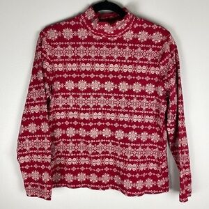 Christmas Ornament Snowflake Sweater Mock Neck Long Sleeve Large L Red White